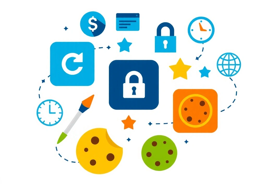 Cookie types illustration showing different categories of website cookies